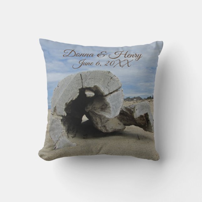 Coussin Cérémonie de plage de mariage unique en bois flott (Recto)