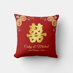 Coussin Cérémonie de thé de mariage chinois à fleurs rouge
