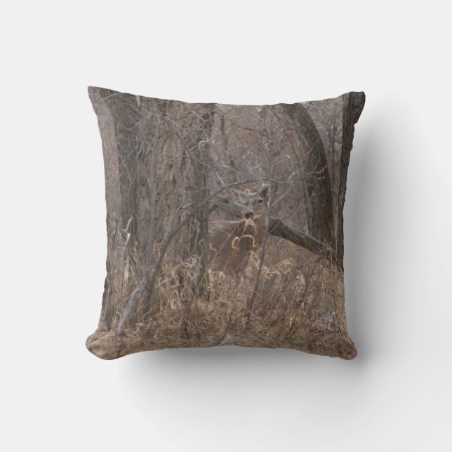 Coussin Cerf à queue blanche D2 dans les peupliers (Recto)