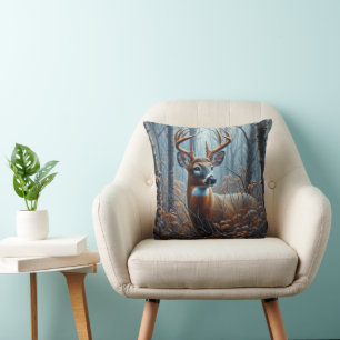 Coussin Cerf à Queue Blanche Forêt Faune Rustique