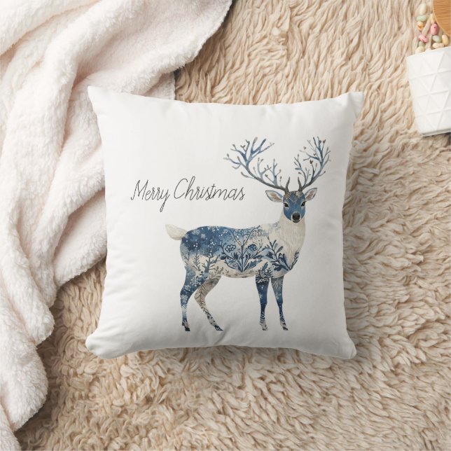 Coussin Cerf Blanc Bleu Nordique  (Couverture)