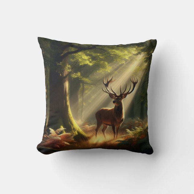 Coussin Cerf dans la forêt matinale (Recto)