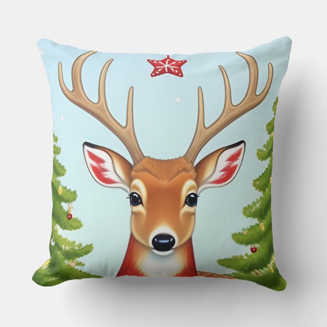 Coussin Cerf dans un paysage hivernal enchanté (Recto)