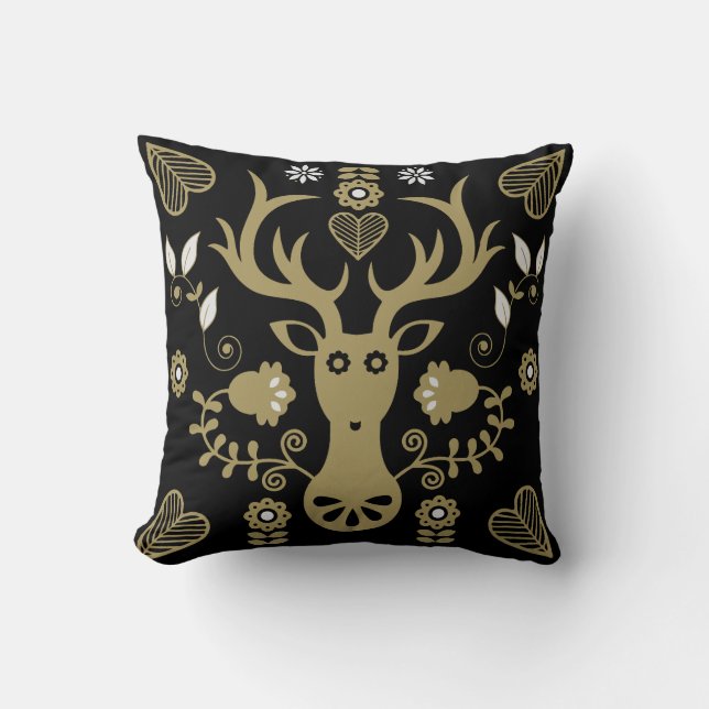 Coussin Cerf d'art populaire scandinave (Recto)