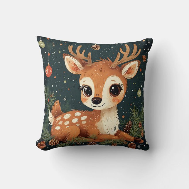 Coussin Cerf de dessin animé mignon dans une couronne fest (Recto)