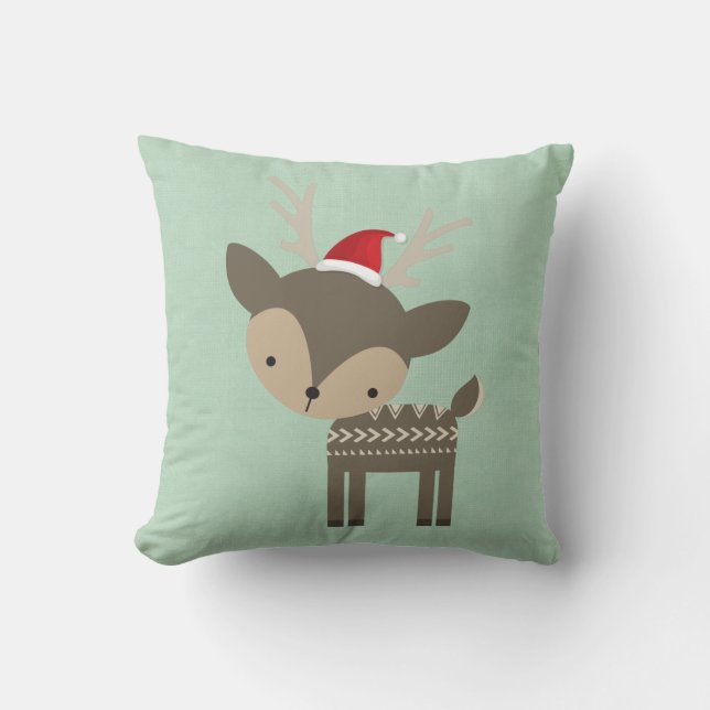 Coussin Cerf De Noël Dans Un Hipster Rétro Du Chapeau Roug (Recto)