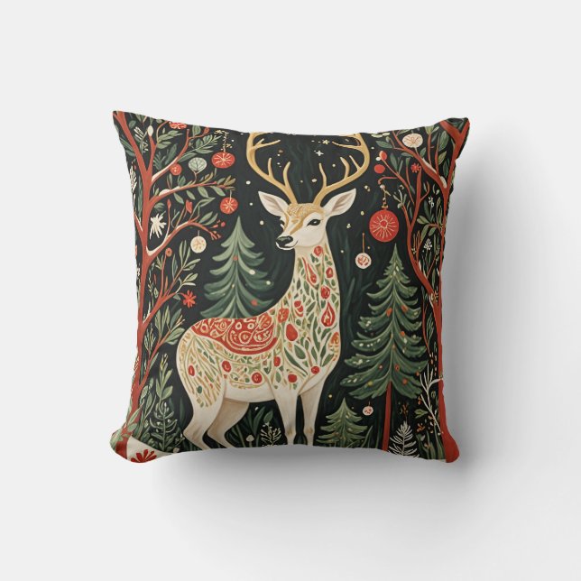 Coussin Cerf de Noël de la forêt de minuit (Recto)