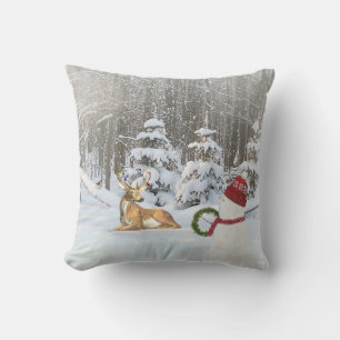 Coussin Cerf de Noël et bonhomme de neige aux flocons de n