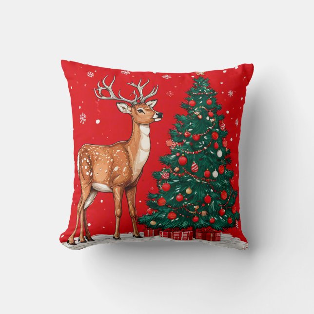 Coussin Cerf de Noël Joyeux Noël – Fêtes de fin d'année (Recto)
