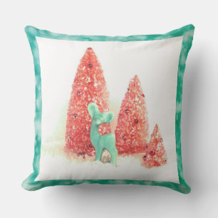 Coussin Cerf de Noël rétro avec cadre Aqua