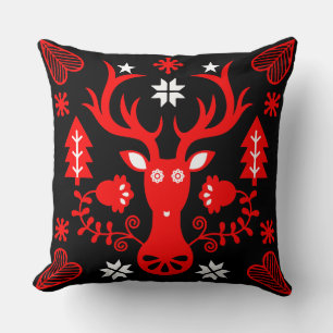 Coussin Cerf de Noël rouge scandinave