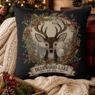 Coussin Cerf de Noël Rustique Bois Lac Deerwood