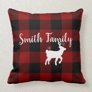 Coussin Cerf de Noël sur Buffalo Plaid Custom