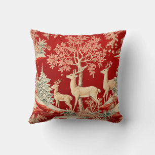 Coussin Cerf de Noël Vintage en rouge