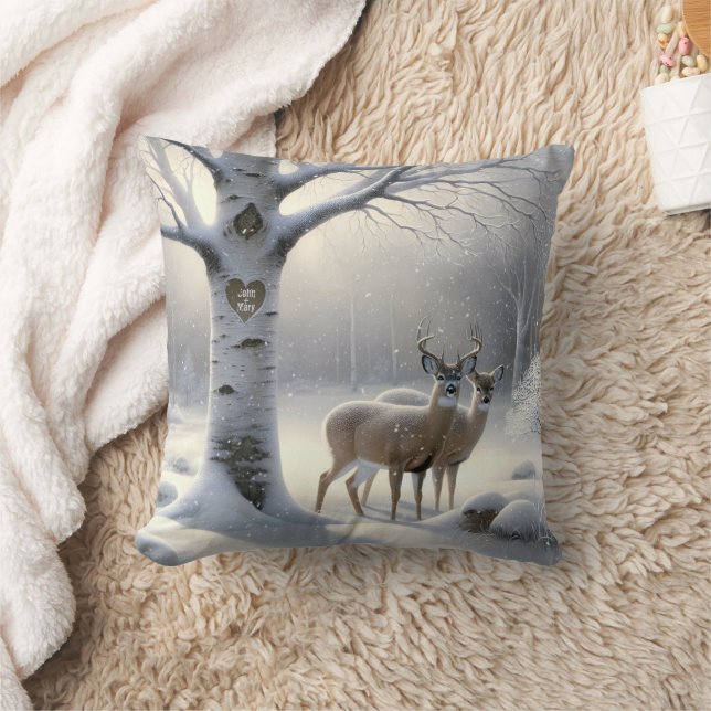 Coussin Cerf d'hiver avec le coeur et les noms de l'arbre  (Couverture)