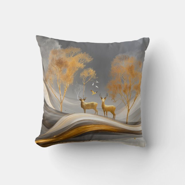 Coussin ✨Cerf doré élégant - Art de luxe inspiré de la nat (Recto)