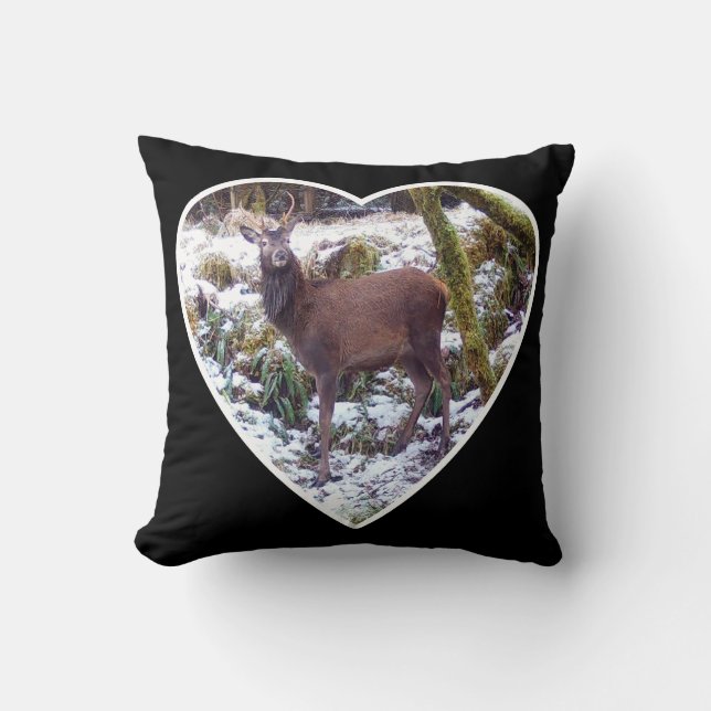 Coussin Cerf élaphe rustique paisible paysage enneigé à la (Recto)