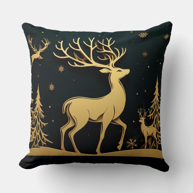 Coussin Cerf élégant – Silhouette de la forêt dorée (Recto)