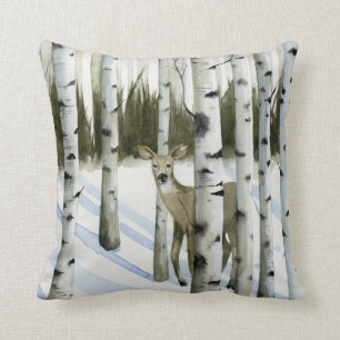 Coussin Cerf en chute de neige