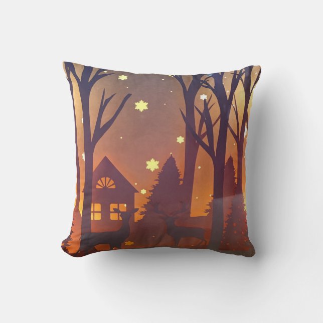 Coussin Cerf en hiver bois nuit (Recto)
