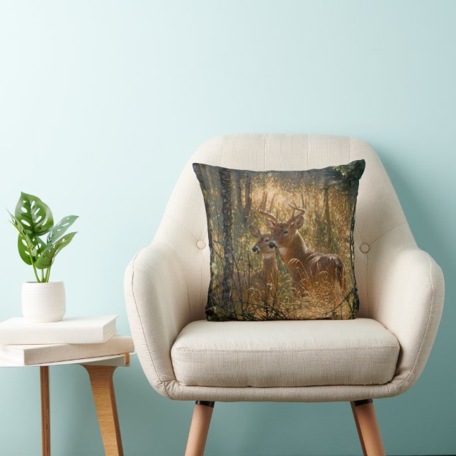 Coussin Cerf Et Biche Dans La Grande Herbe (Chaise)