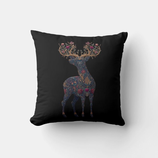 Coussin Cerf floral cosmique royal  (Recto)