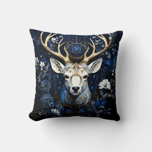 Coussin Cerf Floral Gothique Céleste de Minuit