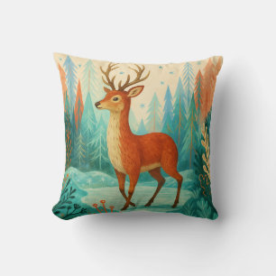Coussin Cerf forestier enchanté - Bois d'hiver capricieux