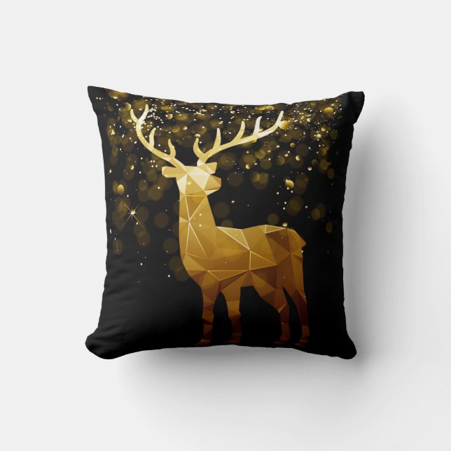 Coussin Cerf géométrique polygone d'or (Recto)