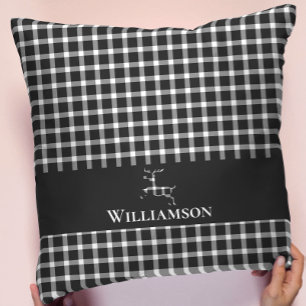 Coussin Cerf Monogramme Rustique Plaid   Noir blanc