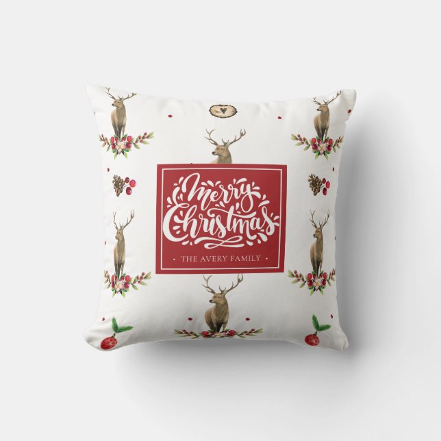 Coussin Cerf Noël idylle Personnalisé (Recto)