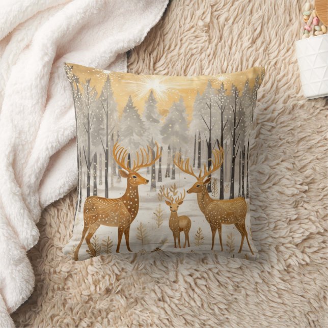 Coussin Cerf Or Blanc Hiver Neige (Couverture)