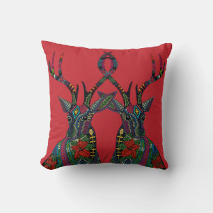 Coussin cerf poinsettia rouge