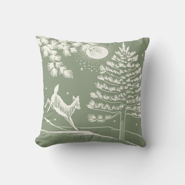Coussin Cerf vert Sage dans l'oreiller à lancer de neige (Recto)