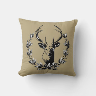 Coussin Cerf vintage et rustique en Feuille Laurel