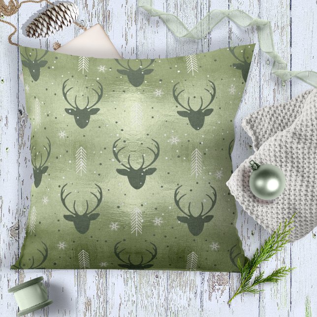 Coussin Cerfs Antlers Flèches Motif de Noël Vert ID861 (Créateur téléchargé)