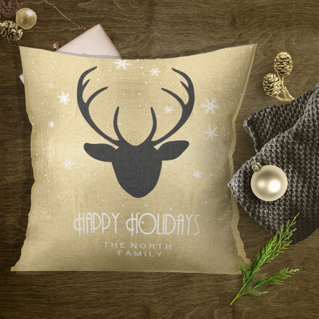 Coussin Cerfs Antlers Silhouette & Flakes Gold ID861 (Créateur téléchargé)