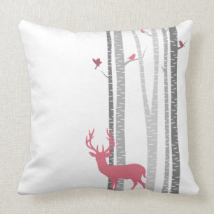 Coussin Cerfs communs avec des oiseaux