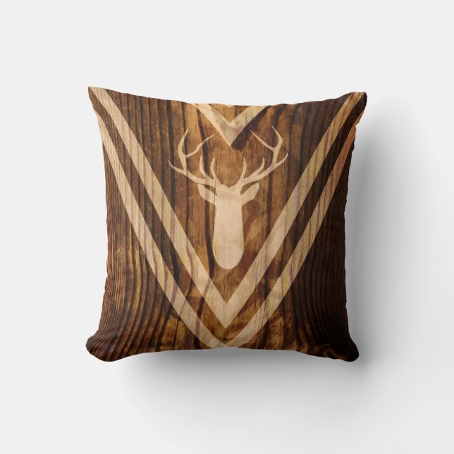 Coussin Cerfs communs de Boho sur le bois rustique (Recto)