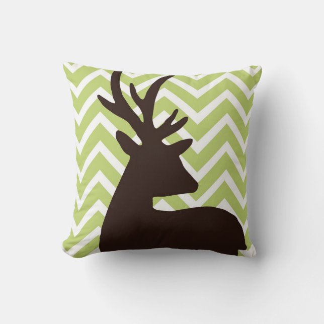Coussin Cerfs communs sur le zigzag de Chevron - vert et (Recto)