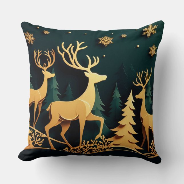 Coussin Cerfs de Noël dorés (Recto)