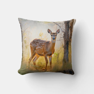 Coussin Cerfs Élégants dans la Forêt Dessin Naturel
