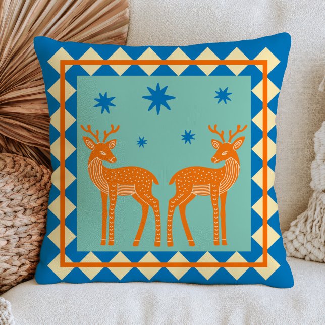 Coussin Cerfs Élégants sur Dopamine Bleue Esthétique Boho  (Créateur téléchargé)
