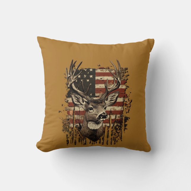 Coussin Cerfs et campagne américaine (Recto)