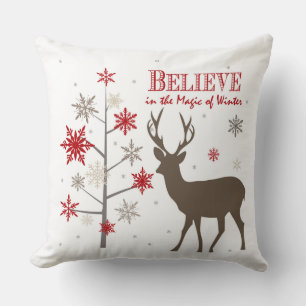 Coussin cerfs et flocons de neige vintages modernes