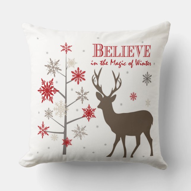 Coussin cerfs et flocons de neige vintages modernes (Recto)
