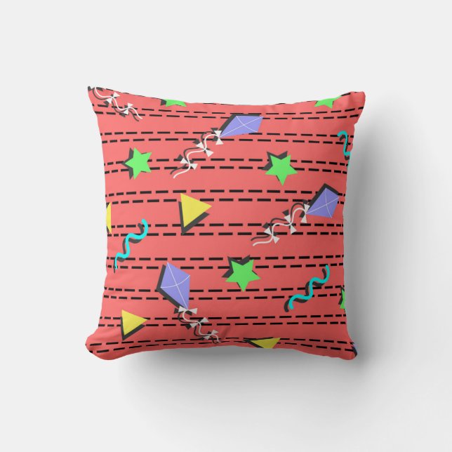 Coussin cerfs-volants, étoiles, triangles et lignes courbe (Recto)