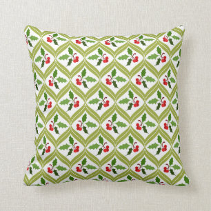 Coussin Cerise de Noël rouge motif vert