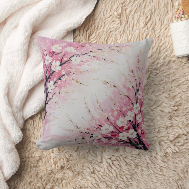 Coussin Cerise Fleur Abstraite - Rose doux (Couverture)