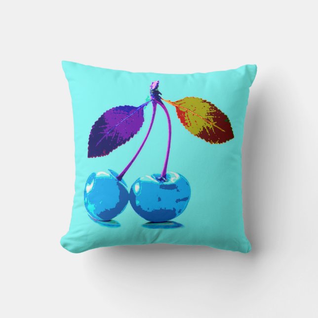Coussin Cerises bleu clair vibrant  (Recto)